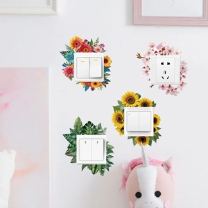 Floral and tropical leaf PVC stickers for wall light switch and socket home decoration