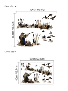 Detail showing hunter and duck wall sticker layout and 57x46.5cm final paste dimensions
