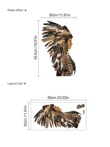Detailed size guide showing the dimensions of the Native American girl wall sticker
