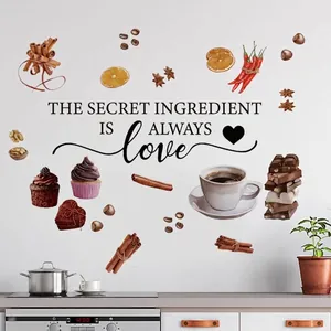 Secret Ingredient Is Love Coffee Kitchen Wall Sticker PVC Self Adhesive Food Cupcake Decal For Restaurant Cafe Home Decor