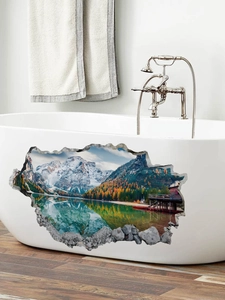 3D snowy mountain and lake vista wall sticker with broken rock effect for home decor