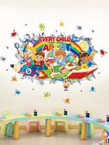 Every Child Is An Artist 3D cartoon wall decal in kindergarten room setup