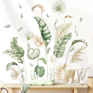 Tropical Banana Leaf Wall Decals Removable PVC Monstera Palm Leaves Butterfly Wall Stickers For Living Room Bedroom Home Decor