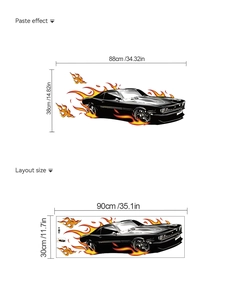 Détails de l'effet de pose et dimensions pour stickers muraux voiture de course noire
