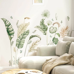 Tropical banana leaf wall stickers with monstera and palm patterns for living room decor