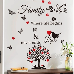Stickers Muraux Citation Arbre Généalogique Cœur Papillon Amovible PVC Décalcomanie pour Salon Chambre Maison Décor ZB996