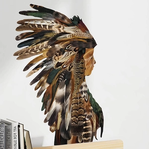Indian Girl Silhouette Wall Sticker PVC Feather Headdress Decal For Bedroom Living Room Home Decor Boho Ethnic Art Mural