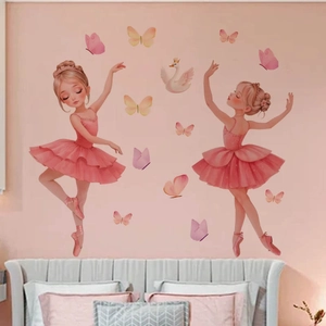 Adesivi murali fata ballerina con farfalle e cigno per decorazione camera bimbe