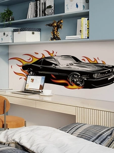 Sticker mural de voiture de sport avec flammes rouges pour décor de chambre d'enfant