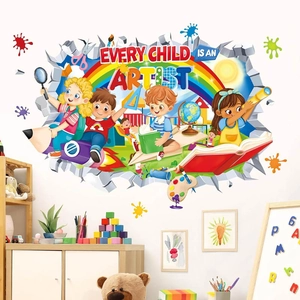 Colorful 3D wall stickers with cartoon children and slogan Every Child is an Artist