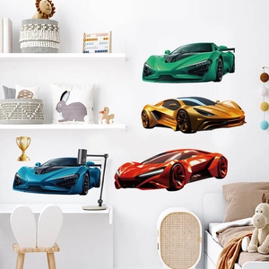 3D Racing Sports Cars Wall Stickers PVC Waterproof Cartoon Car Wall Decals For Children Kids Room Nursery Bedroom Decor