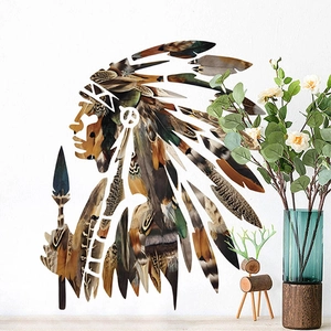 Native American Chief Silhouette Wall Sticker PVC Waterproof Ethnic Feather Mural For Living Room Bedroom Home Decor