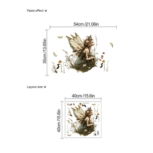 Detailed wall sticker layout and paste effect dimensions for butterfly fairy decor
