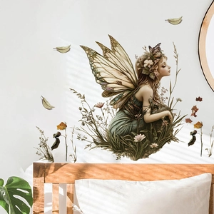 Artistic Flower Fairy Butterfly Wall Sticker PVC Self Adhesive Waterproof Wall Decal For Bedroom Living Room Background Decor