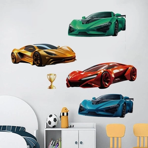 Self-adhesive cartoon racing car wall decals for nursery and kids room decor