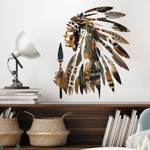 Artistic Indian chieftain portrait wall sticker with feather details for home decor