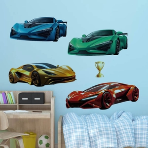 Colorful 3D sports car wall stickers set for children's room decoration and DIY wall art
