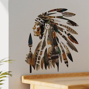 Artistic Indian Chief wall sticker with feather textures for modern home wall decor