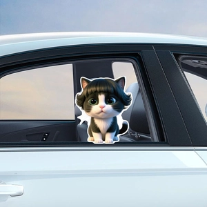 Lustiger Comic-Katzen-Aufkleber mit Pony für Autofenster aus wasserfestem Selbstklebe-PVC