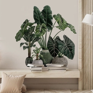 Tropical green potted plant wall stickers set for modern living room home decor