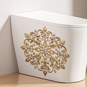 Adesivo per Gabinetto Mandala Fiocco di Neve Oro Con Strass Barocco PVC Decalcomania da Muro Per Bagno Casa Decor Impermeabile