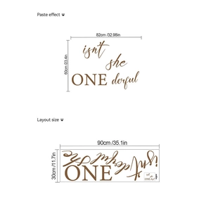 Detail showing layout and paste dimensions for the 'isn't she ONE derful' wall sticker