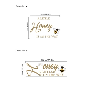 Bee themed wall sticker layout and paste effect dimensions for nursery decor