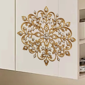 Adesivo murale floreale tondo dorato con strass per la decorazione della casa