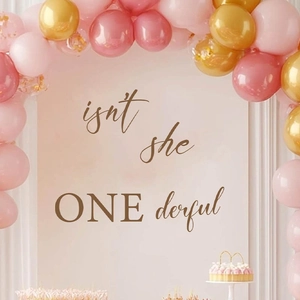 Pink and gold Isn't She ONEderful first birthday wall decal for baby girls party