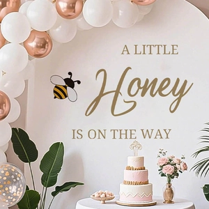 A Little Honey Is On The Way wall sticker for Baby Shower party backdrop with bee motif