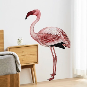 Adesivo murale fenicottero rosa con piume realistiche per decorazione camera moderna