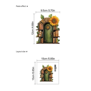 Detail view of sunflower and green door wall sticker with 9.5x12cm size dimensions