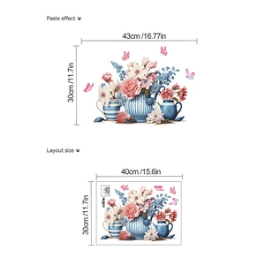 Detail showing the layout size and paste effect dimensions of the floral wall sticker