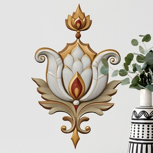 Classical lotus wall sticker with red and gold floral relief for home living room decor