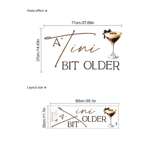 Détails de taille et effet de pose du sticker mural martini pour fête d'anniversaire