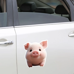 3D cute pink pig wall sticker made of waterproof PVC on a white car door surface