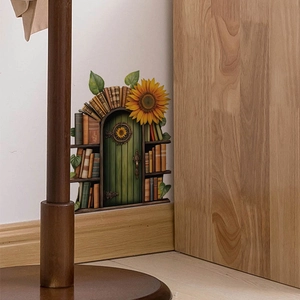 Green sunflower door and bookshelf wall sticker for home kitchen and living room decor