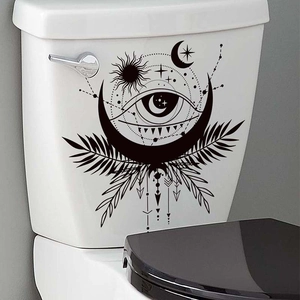 Mystical celestial wall sticker with moon, sun, and eye for bathroom and toilet decor