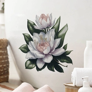 Lotus Flower Bathroom Toilet Wall Sticker Waterproof PVC Pink White Floral Decal Removable Creative Home Decor Wall Mural