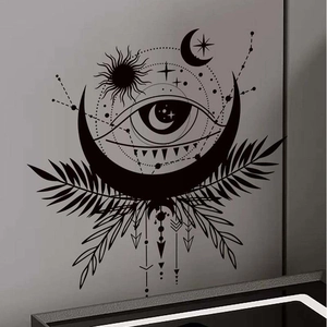 Bohemian black wall stickers featuring celestial sun, moon, and eye patterns for home decor