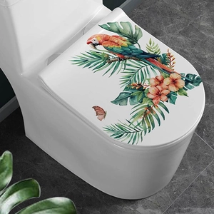 Tropical parrot and hibiscus flower waterproof self-adhesive sticker for bathroom toilet lids