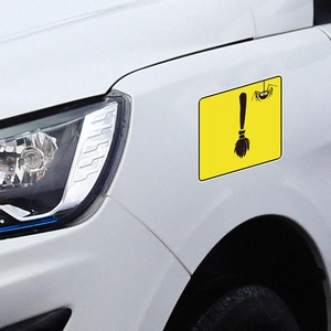 Spider and broom design car body sticker with yellow background for Halloween decoration