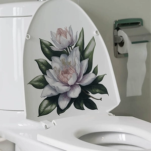 Waterproof self-adhesive PVC lotus flower decal for bathroom toilet lid decoration
