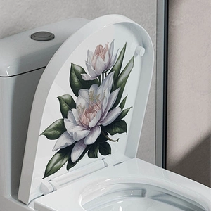 Realistic white lotus flower self-adhesive PVC wall sticker for bathroom toilet decor