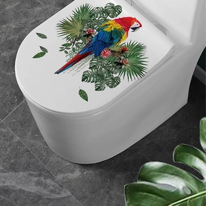 Tropical parrot and palm leaf adhesive toilet seat cover sticker for bathroom home decor