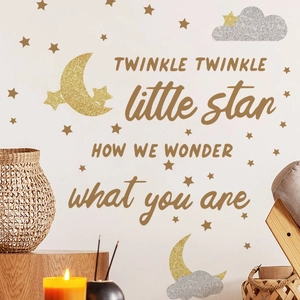 Twinkle little star wall decal with moons and stars for gender reveal party nursery decor