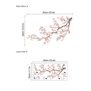 Adesivi murali ramo fiori pesco rosa per cameretta bambini 60x39cm decorazione
