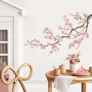 Adesivo Murale Ramo di Ciliegio Rosa in PVC Impermeabile Removibile Murale Floreale per Camera dei Bambini Soggiorno Decorazione Casa