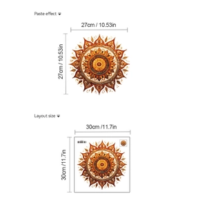 Detailed dimension chart of sun mandala PVC wall sticker showing 27x27cm size and layout