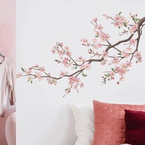 Adesivo murale con fiori di ciliegio rosa e ramo di pesco per camera dei bambini